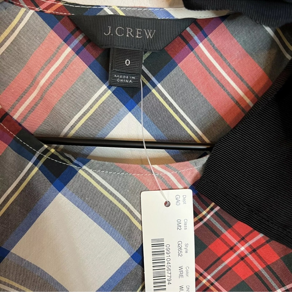 J. Crew Cotton Bow Shoulder Top In Festival Plaid Red - Picture 6 of 7